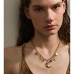 Gold Moon Pearl Pendant Necklace