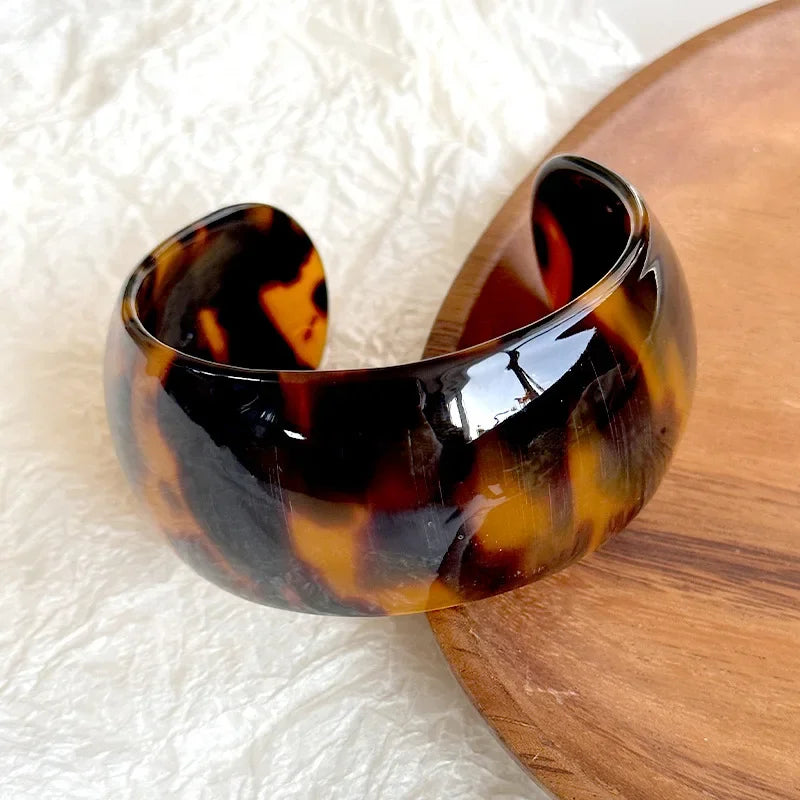 Leopard Print Resin Large Thick Cuff - Piña Colada