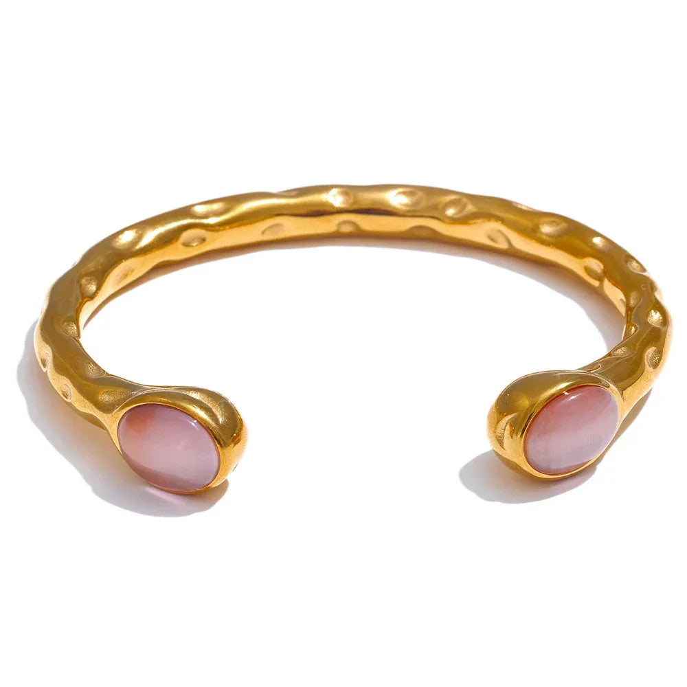 Stainless Steel Multicolored Stone Golden Cuff - Piña Colada