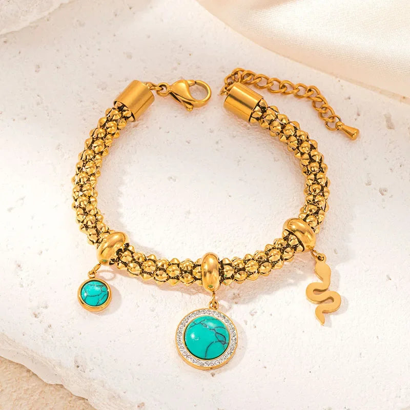 Thick Stainless Steel Star Flower Pendant Bracelet - Piña Colada