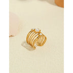 Gold Plated Pearl Aesthetic Wide Ring - Piña Colada