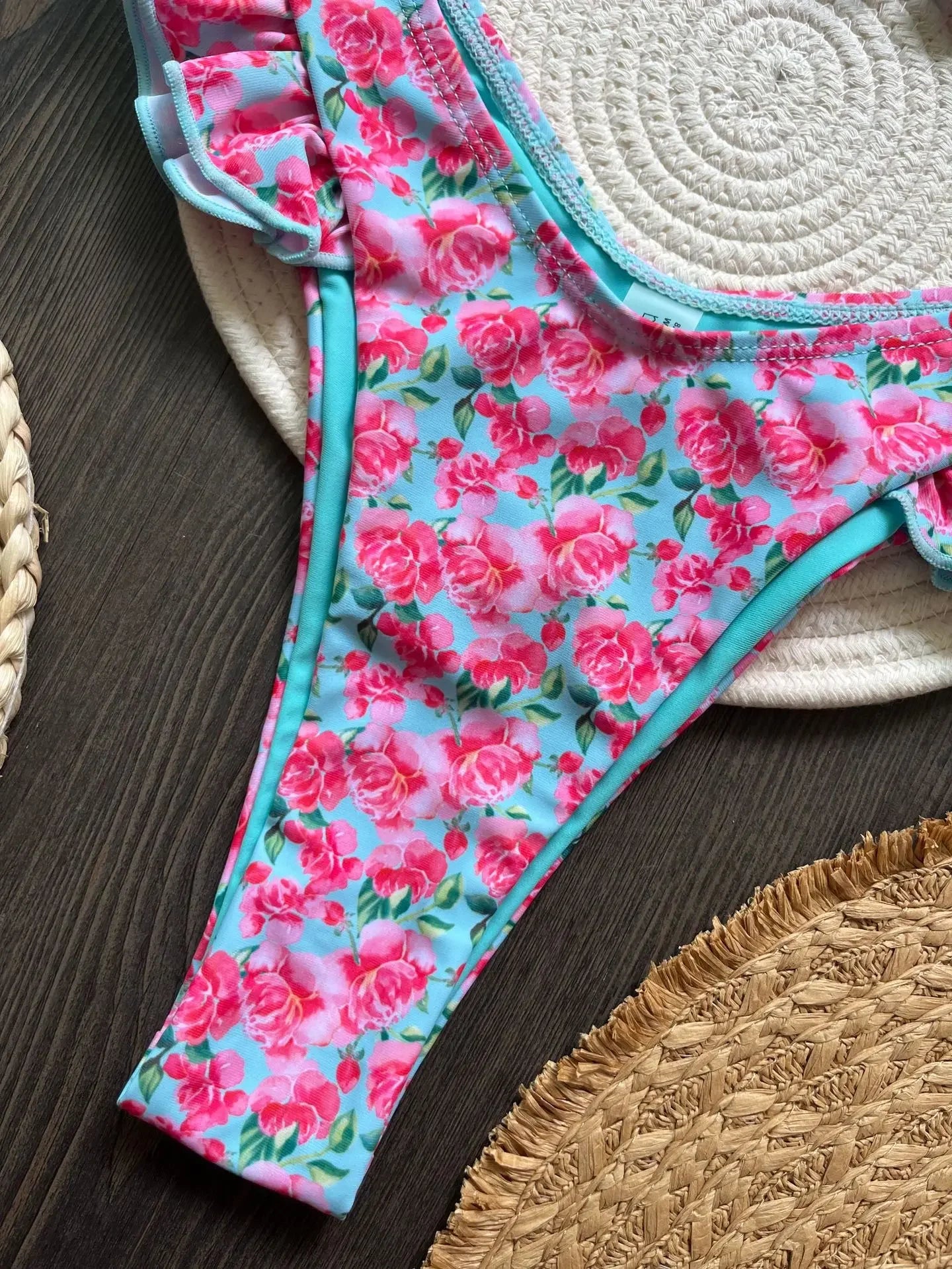 Flowers Printed Ruffled Swimsuit - Piña Colada