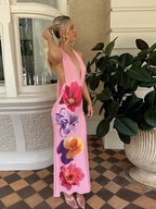 Flower Print Dress Women Backless - Piña Colada