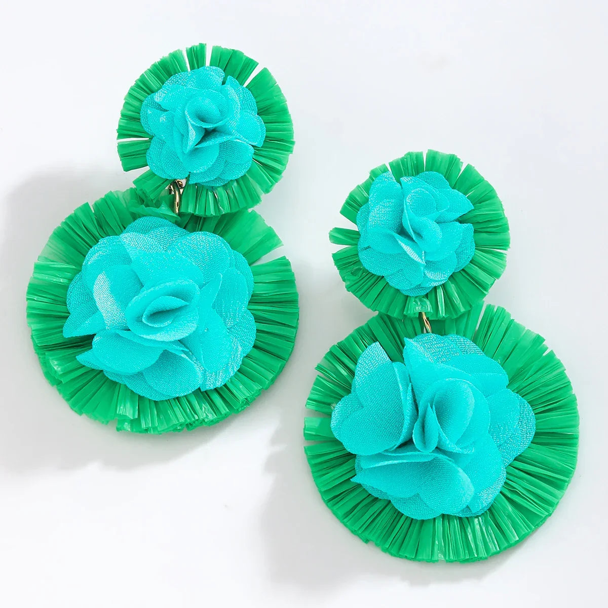 Bohemian Raffia Flower Drop Earrings - Piña Colada