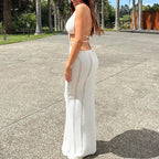 Backless Hollow-Out Knit Cover-Up Dress – Beach Vacation Style - Piña Colada