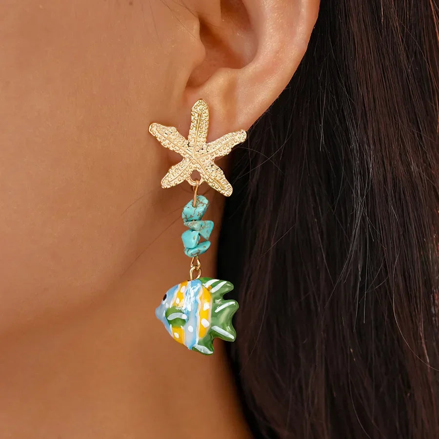 Colorful Fish Drop Earrings - Piña Colada