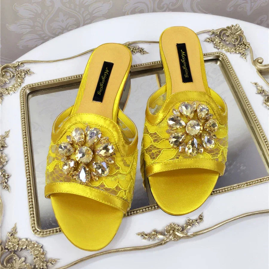 Women Slippers Rhineston Open Toe - Piña Colada