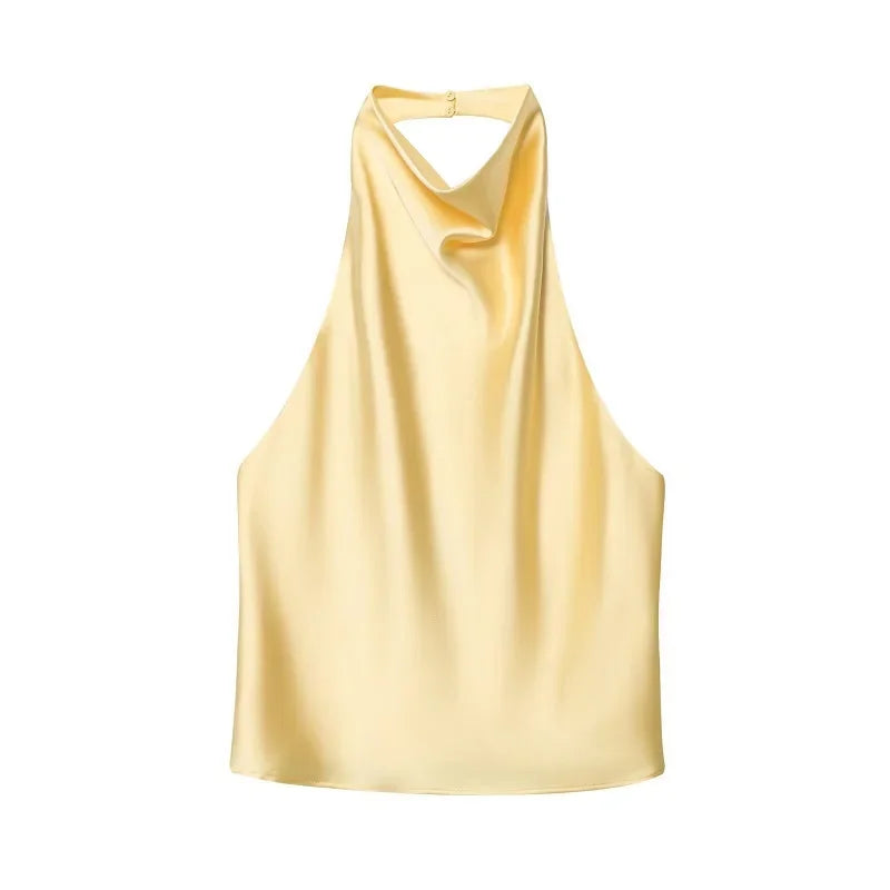Satin Backless Camisole – Elegant Summer Essential - Piña Colada