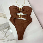 Metal Rings Cut Out Swimwear - Piña Colada