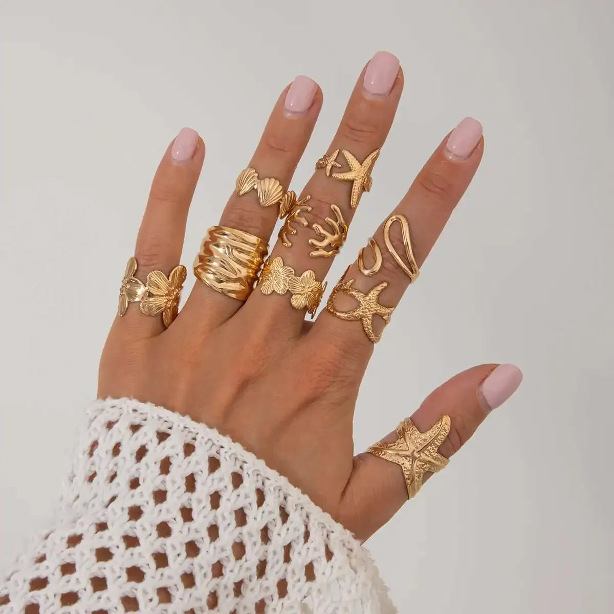 9Pcs/Set Rings Starfish Scallop - Piña Colada