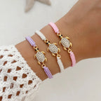 Bohemian Rhinestone Sea Turtle Woven Bracelet - Piña Colada
