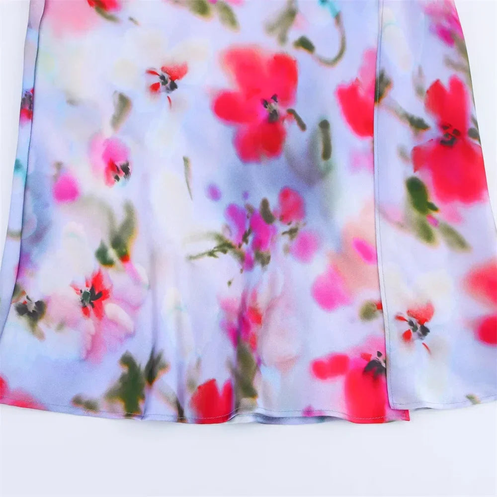 Floral Print Ruched Side Wrap Maxi Skirt - Piña Colada
