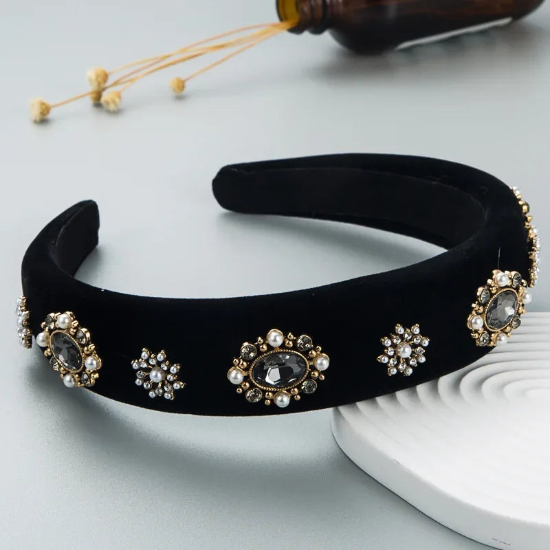 Velvet Rhinestone Flower Hairband - Piña Colada