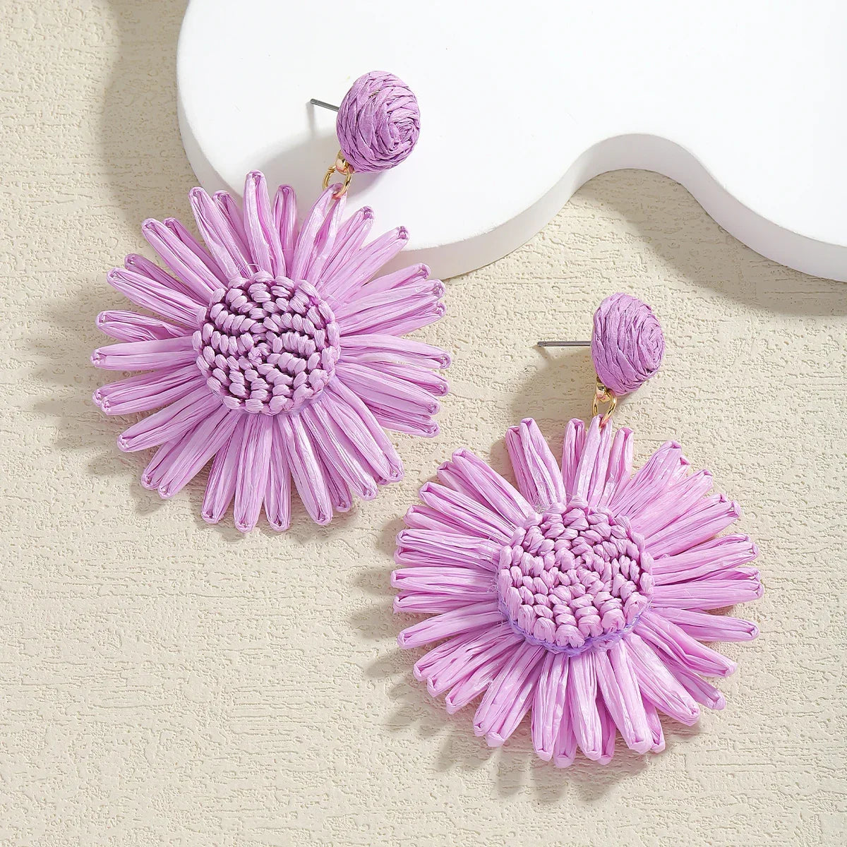 Boho Handmade Rattan Drop Earrings Flower - Piña Colada