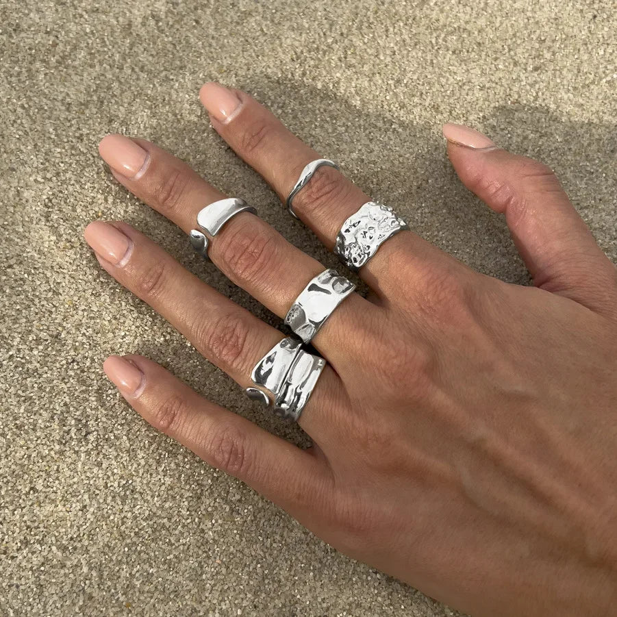 6Pcs/Set Vintage Sun Starfish Open Rings - Piña Colada