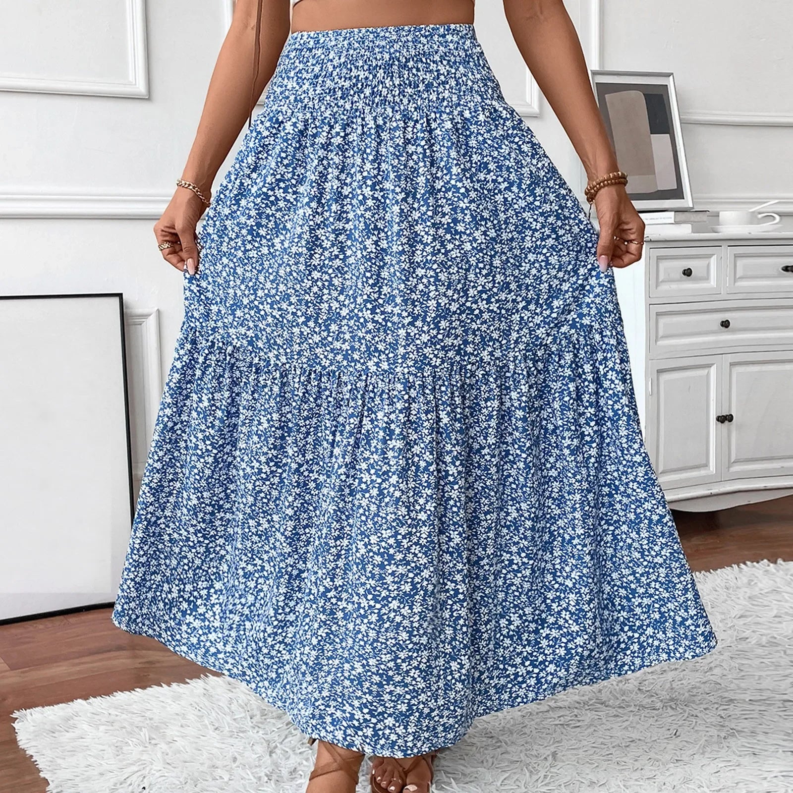 Floral Print Elastic Waist Loose - Piña Colada