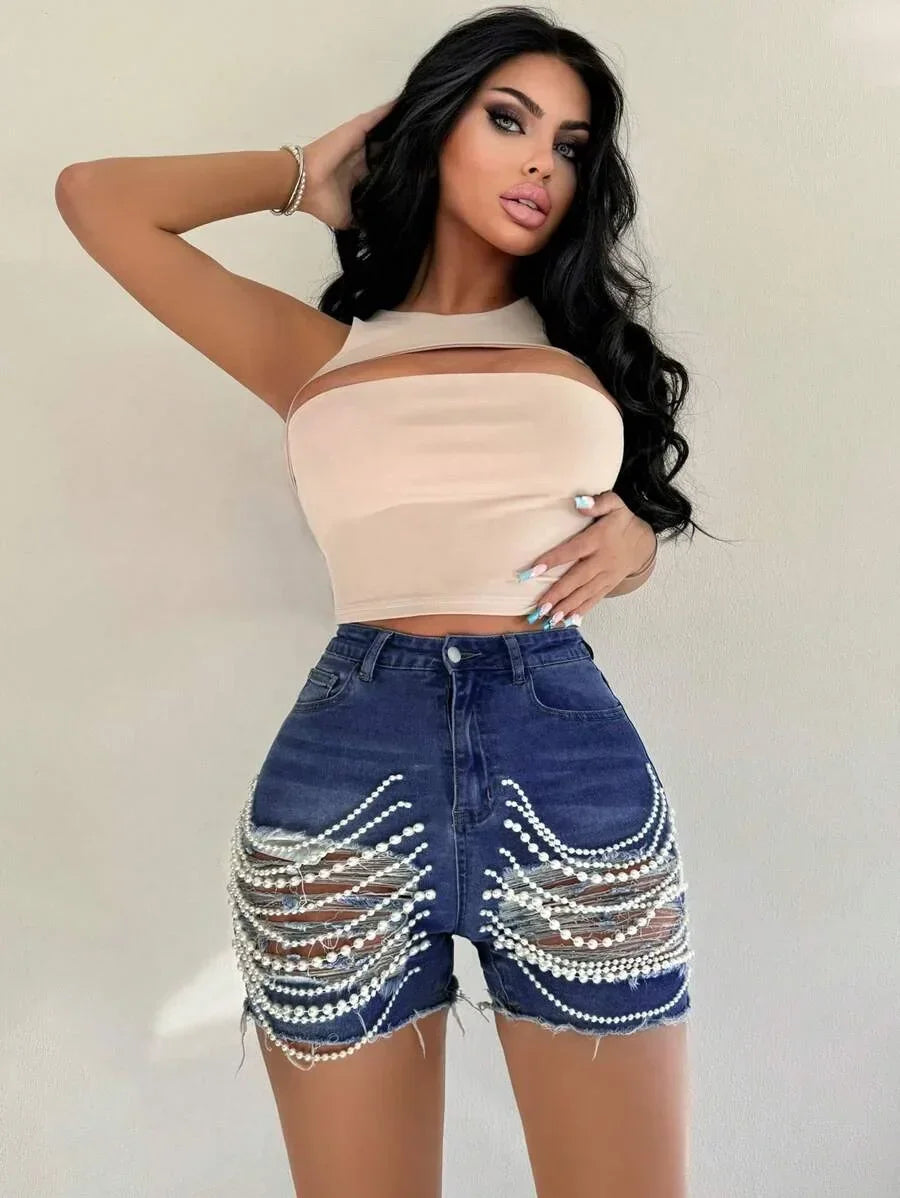 Mid-Waist Knit Casual Shorts - Piña Colada