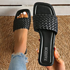 Everyday Essential Flat Sandals – Minimalist PU Slip-Ons - Piña Colada