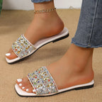 Crystal Boho Slide Sandals – White/Black - Piña Colada