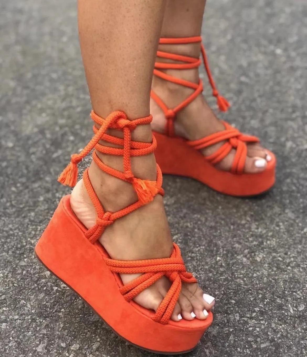 Platform Wedge Strappy Sandals - Piña Colada