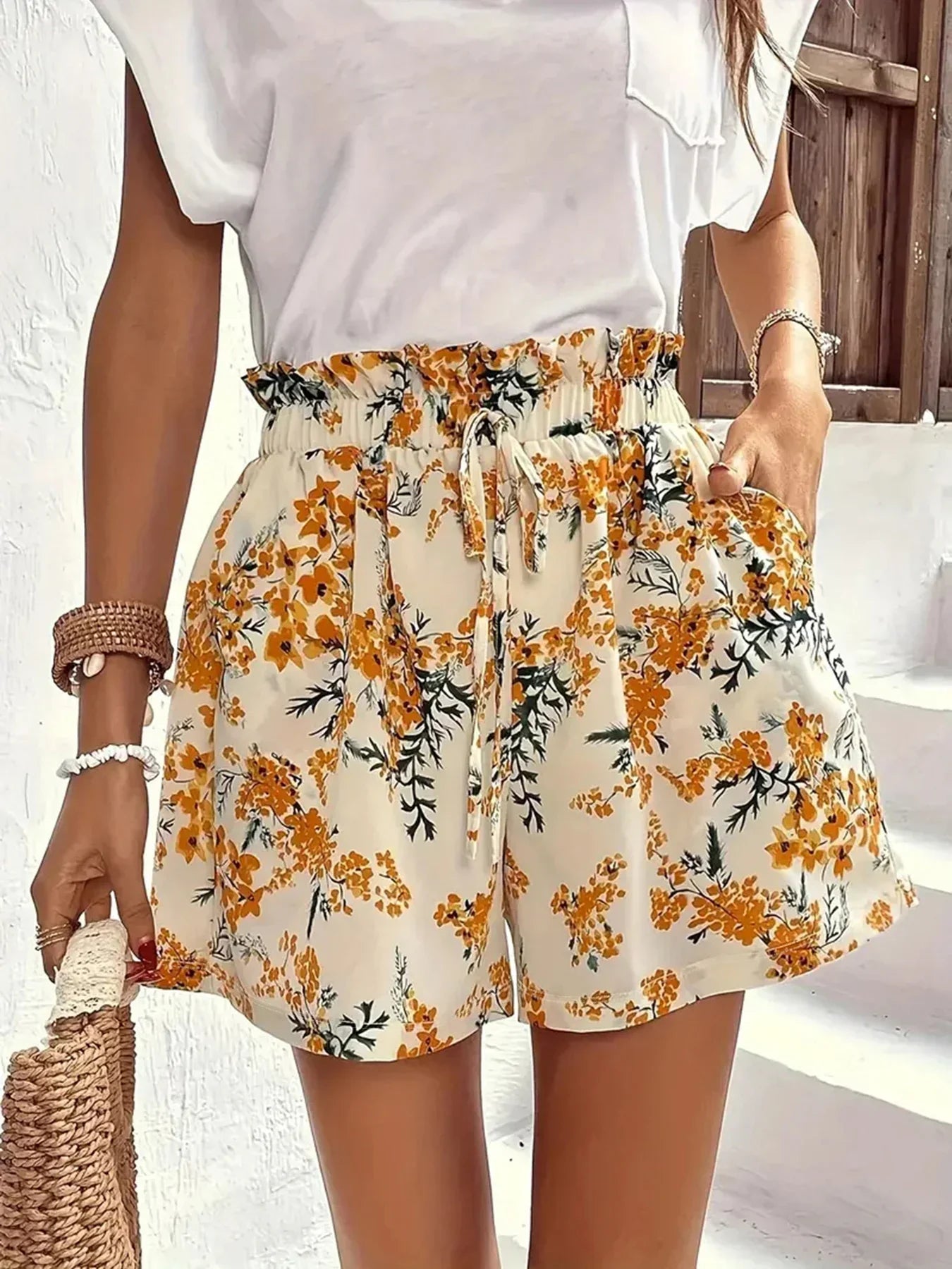 Floral Print Shorts - Piña Colada