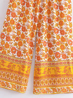 Floral Print Bohemian Wide Leg Pant - Piña Colada