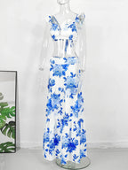 Hand-Painted Oversized 2-Piece Set – Backless Crop Top & Flowing Skirt - Piña Colada