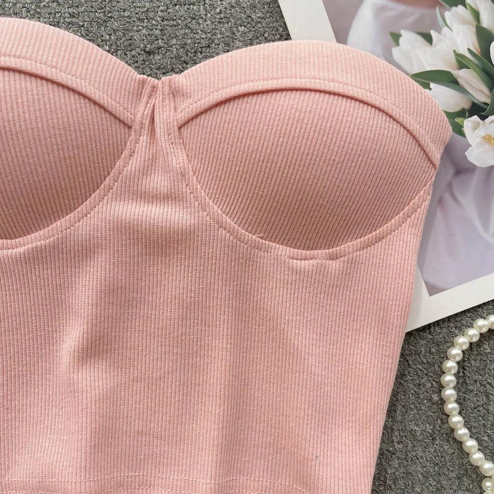 Strapless Summer Casual Crop Tops with Built In Bras - Piña Colada