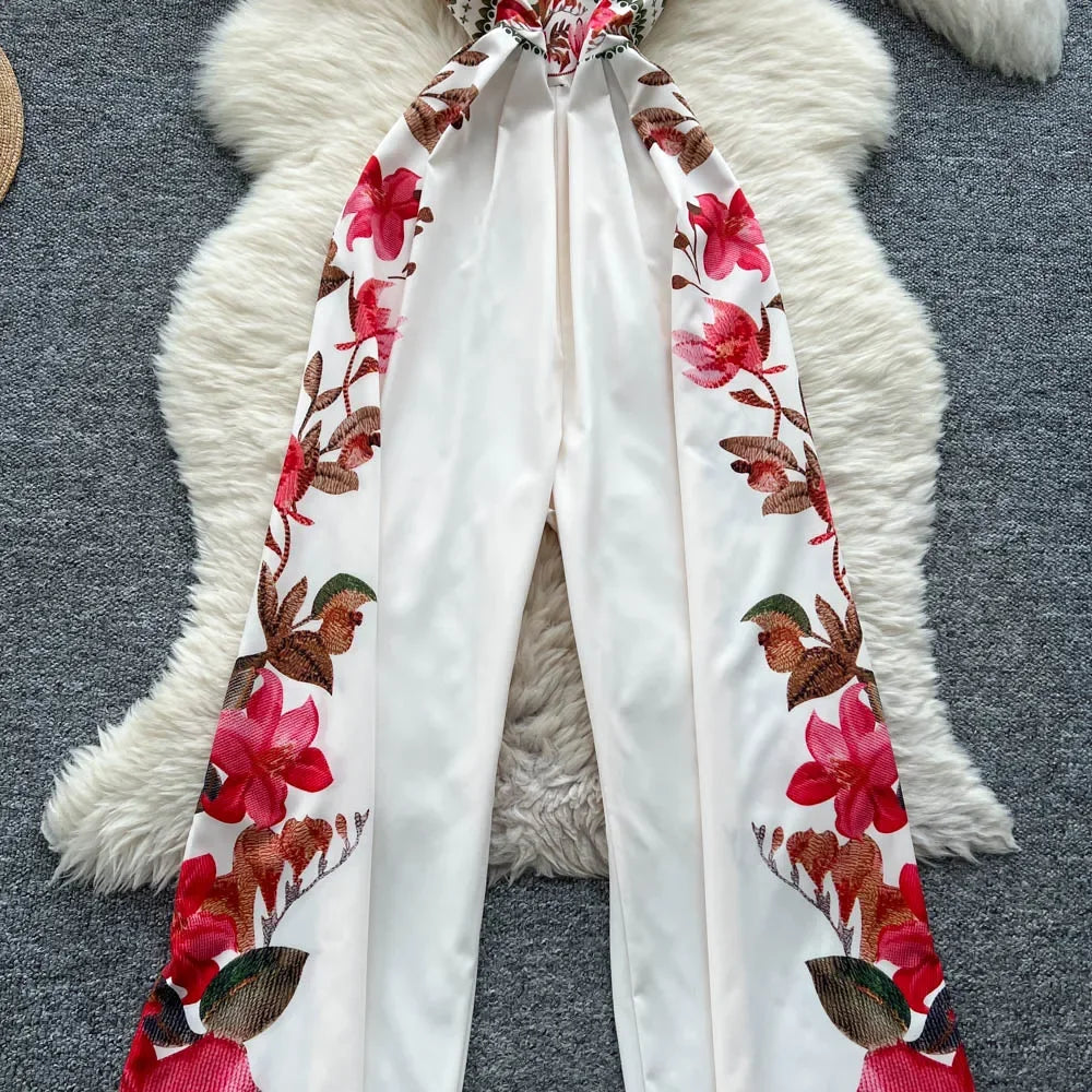 Vintage Printed Jumpsuit for Women – Full-Length Summer Romper with Mid Waist - Piña Colada