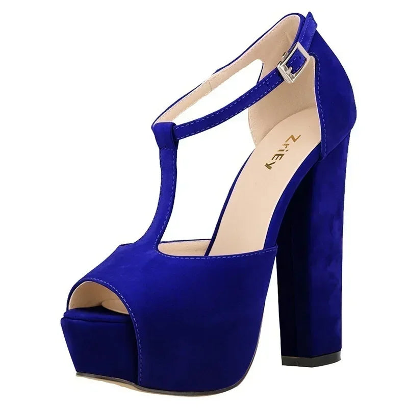 Women Ankle Strap Sandals Platform Open Toe High Heels Summer 14cm - Piña Colada