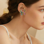 Colorful Crystal Butterfly Stud Earrings - Piña Colada
