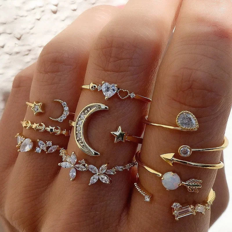 Boho Zircon Rings Set - Piña Colada