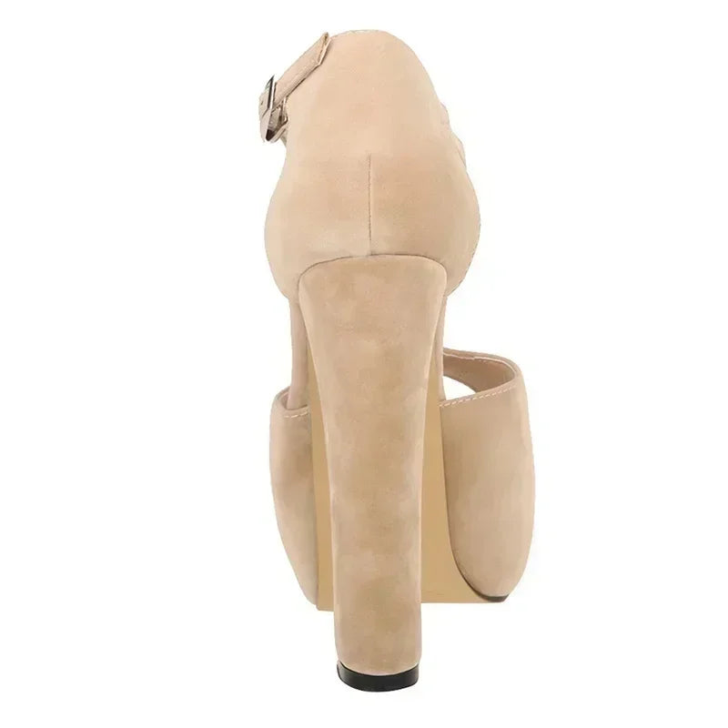 Women Ankle Strap Sandals Platform Open Toe High Heels Summer 14cm - Piña Colada