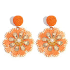 Rattan Plaited Flower Design Pearl Earrings - Piña Colada