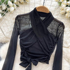 Turtleneck Slim Fit Tee with Bow Detail - Piña Colada