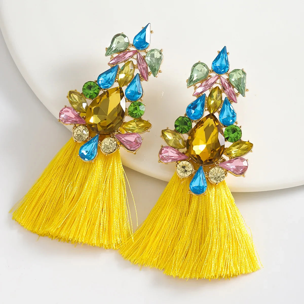 Boho Rhinestone Leaf Tassel Earrings – Statement Dangle Earrings for Women - Piña Colada