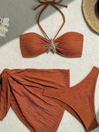 3-Piece Leopard Mesh Bikini Set – Starfish Charm & Bandeau Top - Piña Colada