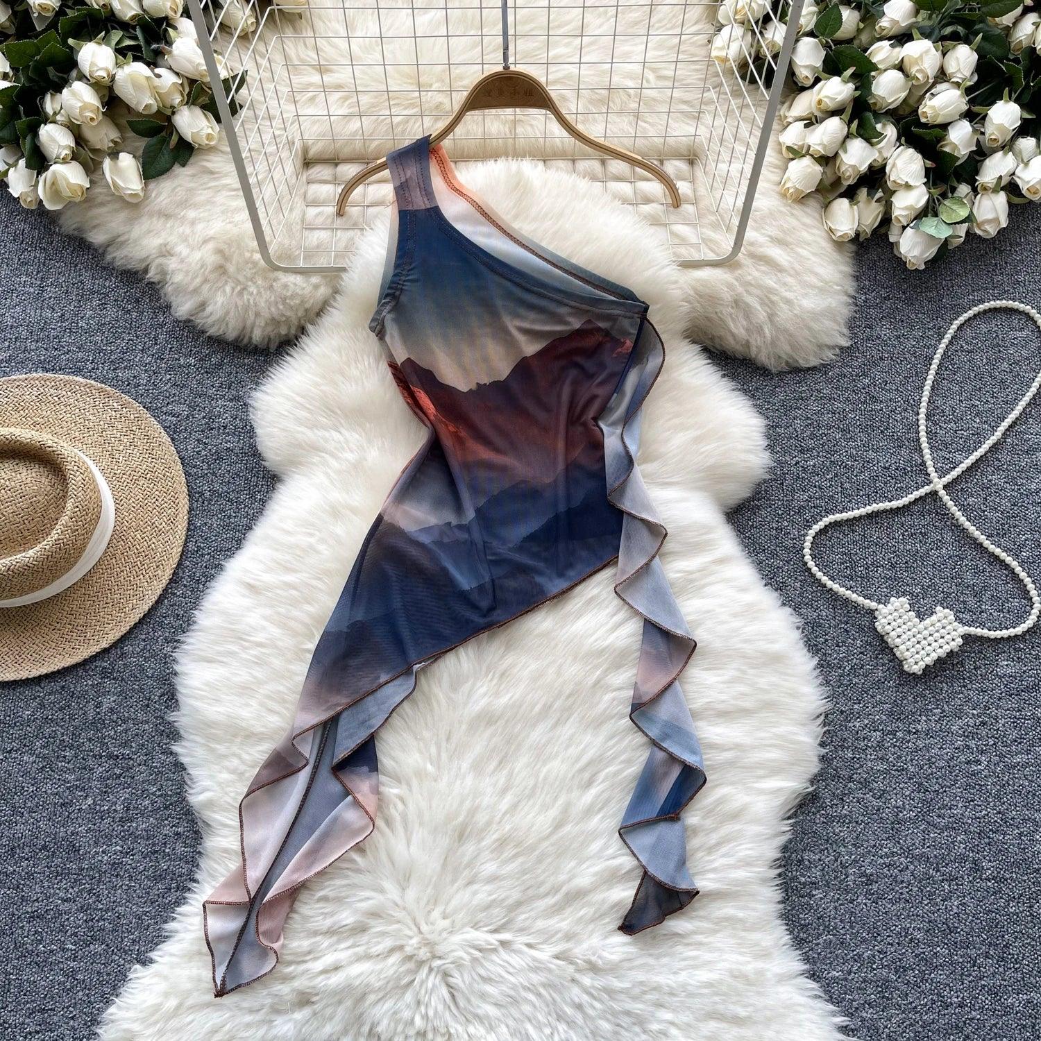 Asymmetrical Tie Dye Tank Top - Piña Colada