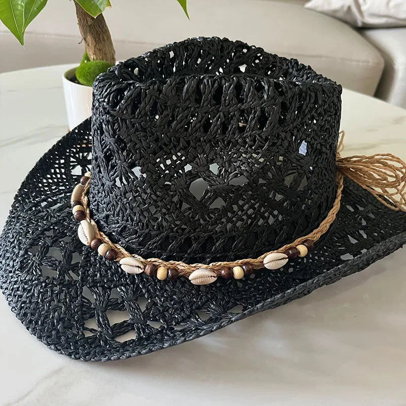 Summer Bohemian Shell Straw Hat - Piña Colada