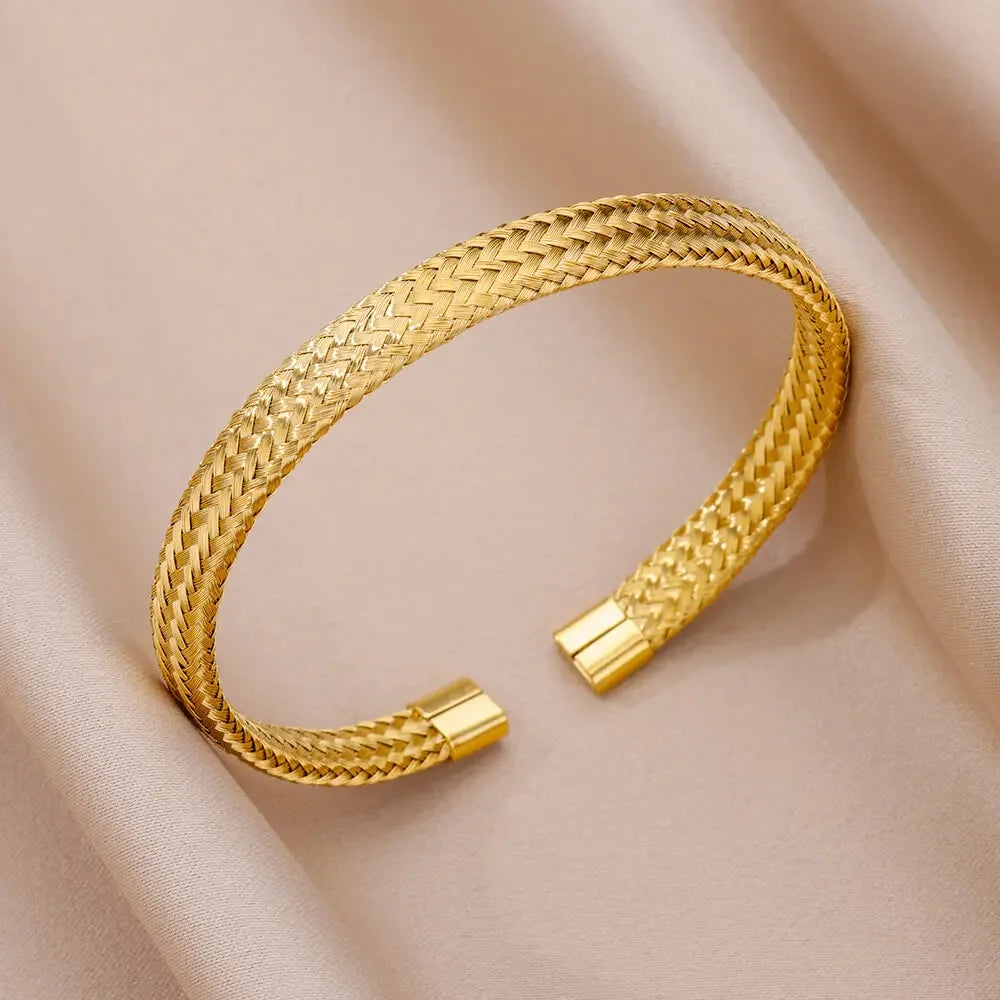 18K Gold-Plated Stainless Steel Cuff Bracelet for Women - Piña Colada