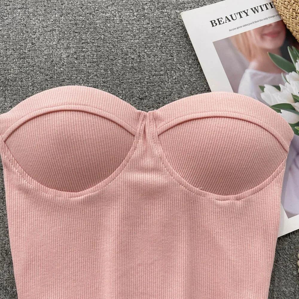 Strapless Summer Casual Crop Tops with Built In Bras - Piña Colada