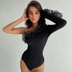 Mesh Lotus Leaf Flying Single Shoulder Sleeve - Piña Colada