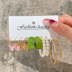 Modyle Geometric Pearl Hoop Earrings Set - Piña Colada