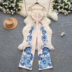 Vintage Printed Jumpsuit for Women – Full-Length Summer Romper with Mid Waist - Piña Colada