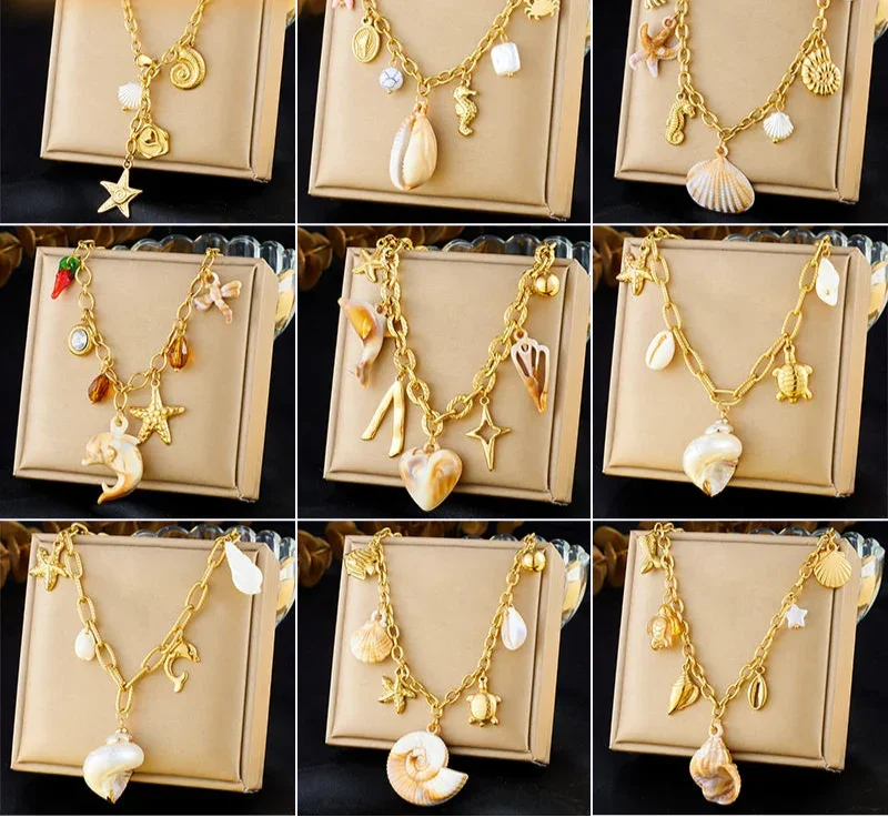 Stainless Steel Pearl Necklace - Piña Colada