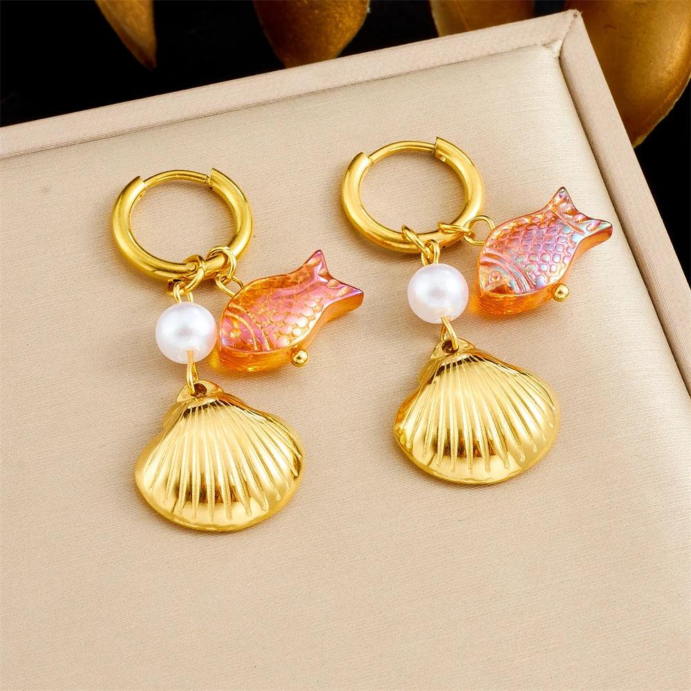 316L Stainless Steel Shell Earrings - Piña Colada