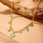 Stainless Steel Turquoise Eye Pendant - Piña Colada