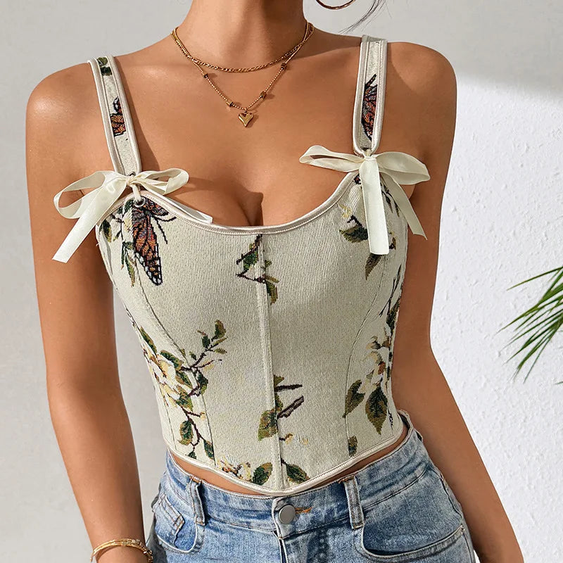 Printed Floral Bustier Top