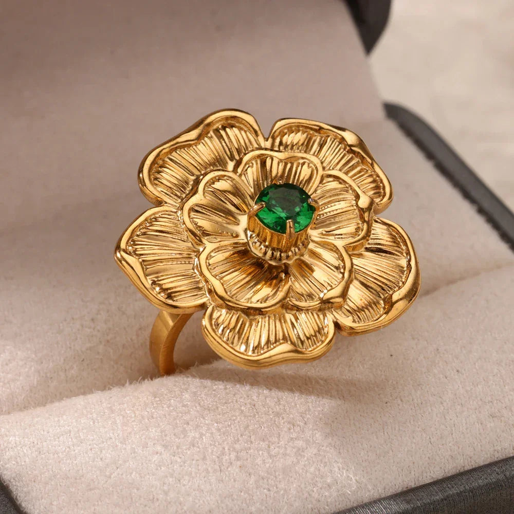 Rings Gold Plated Colorful Stone - Piña Colada