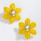 Bohemian Colorful Flower Drop Earrings – Handmade Rhinestone & Pearl Holiday Jewelry for Women - Piña Colada